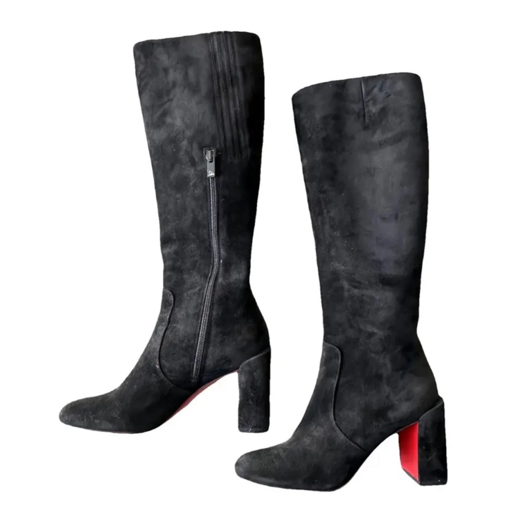 Christian Louboutin Velvet Black Calf High Boots.